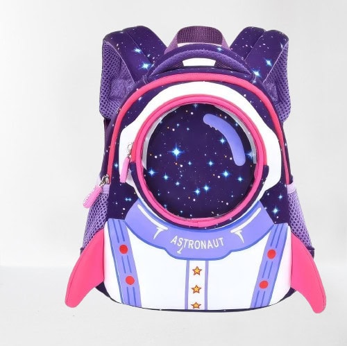 Colorful children's backpack featuring a galaxy and astronaut theme with space-inspired graphics, perfect for young science enthusiasts and school use.