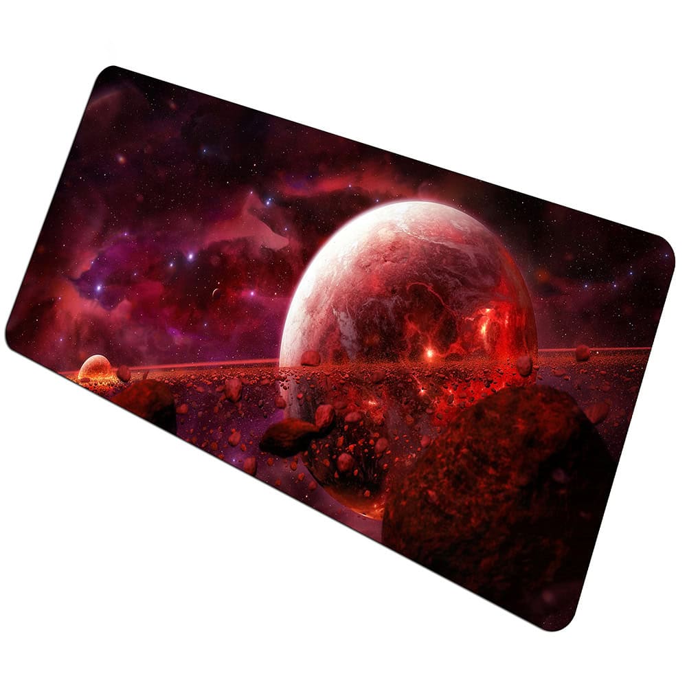 Mystery Planet Space Decor Stunning cosmic scene featuring a large planet with a reddish hue, surrounded by stars and nebulae, perfect for science-themed decor and educational displays.