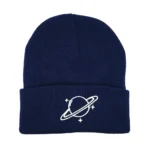 NASA-inspired space beanie hat with planet and star embroidery.
