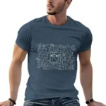 Casual men's T-shirt featuring a detailed scientific diagram with a cat illustration, perfect for science enthusiasts and educators.