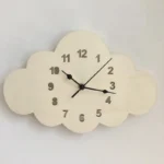 Stylish cloud-shaped wall clock featuring clear black numerals and hands, perfect for modern home decor or educational settings.