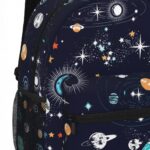 Colorful space-themed backpack featuring planets, stars, and celestial designs, ideal for students and young space enthusiasts.