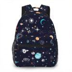 Brightly colored galaxy-themed backpack featuring planets, stars, and cosmic patterns, perfect for students and space enthusiasts.
