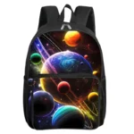 Space-themed galaxy backpack featuring vibrant planets and cosmic nebula design, perfect for students and space enthusiasts.