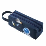 Rocket and astronaut-themed pencil case with space illustrations.