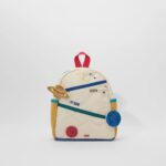 Adorable children's backpack featuring space-themed patches including planets, stars, and rockets, perfect for young science enthusiasts and educational adventures.