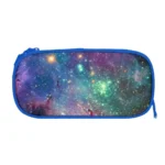 Colorful galaxy-themed pencil case featuring a vibrant space design with stars and nebulae, perfect for students and science enthusiasts.