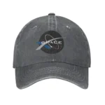 Gray baseball cap featuring a space-themed NASA logo with a rocket and planet design, perfect for space enthusiasts and science lovers.