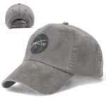Gray baseball cap featuring a NASA Space logo, perfect for space enthusiasts and casual wear. Made from comfortable fabric with an adjustable strap for a perfect fit.