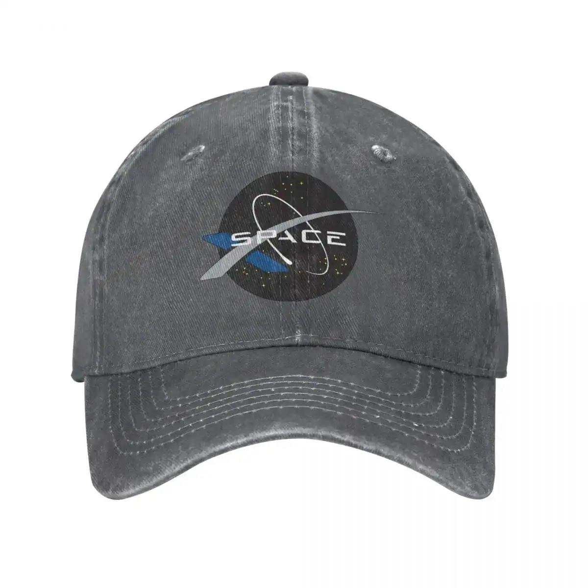 Space Exploration Cap Gray baseball cap featuring a space-themed logo with a rocket and planets, perfect for space enthusiasts and science lovers.