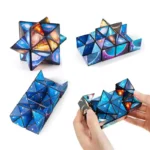 Colorful galaxy-themed geometric puzzle toys for brain training, decoration, and educational play, featuring star and nebula designs in various shapes and sizes.