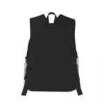 Black backpack with padded shoulder straps, ideal for school, travel, or outdoor activities, offering comfort and durability for everyday use.
