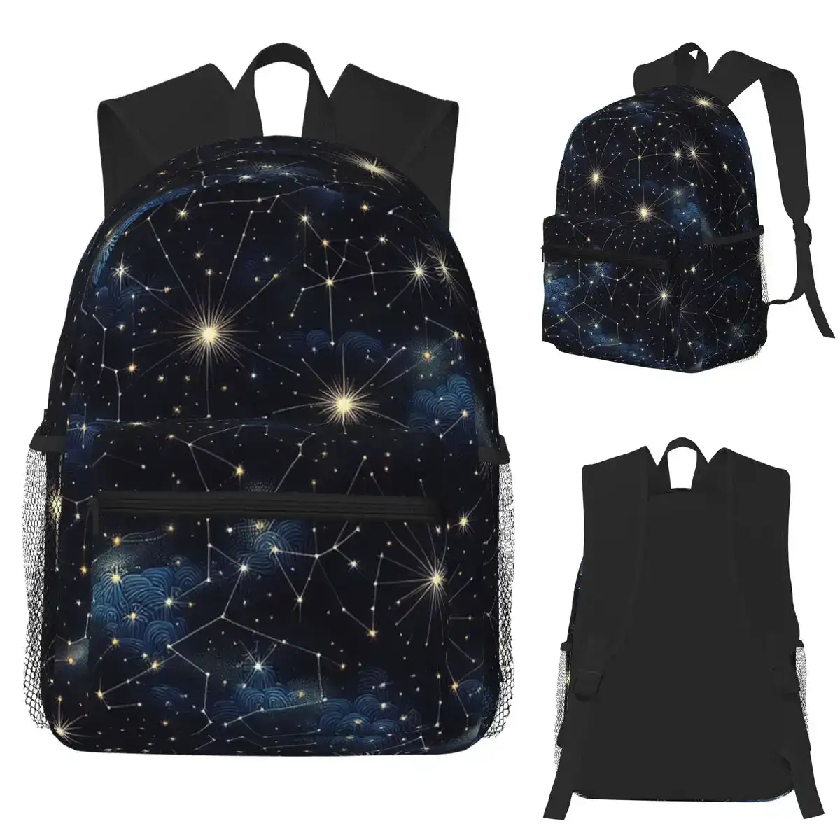 Starry Sky Galaxy Backpack Backpack featuring a galaxy design with stars and constellations on a dark background, perfect for science enthusiasts and students.