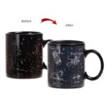 Star constellation mug with zodiac signs and star patterns, showing a glow-in-the-dark transformation.