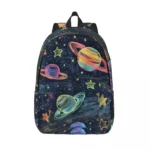 Colorful galaxy-themed backpack featuring planets and stars, perfect for children interested in space and science. Durable, stylish, and educational accessory for school or travel.