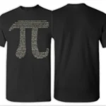 Black T-shirt featuring a detailed print of mathematical code and numbers, perfect for science enthusiasts and math lovers.