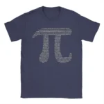 Number code pattern on navy T-shirt, science-themed apparel for education and decoration.