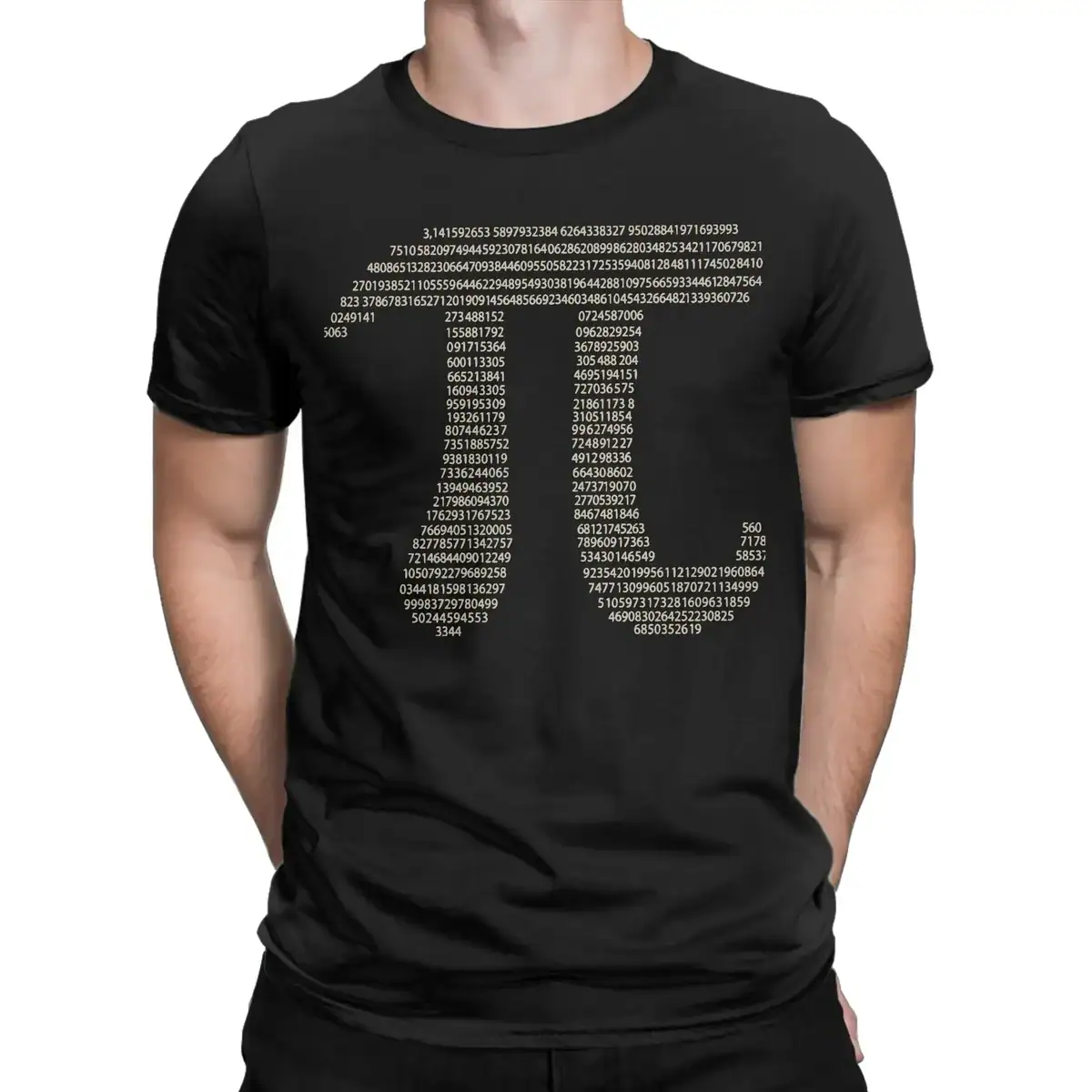 AI-generated image of a person wearing a black T-shirt with a DNA sequence design.
