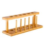 Wooden test tube rack for laboratory use, ideal for organizing and holding test tubes securely during experiments.
