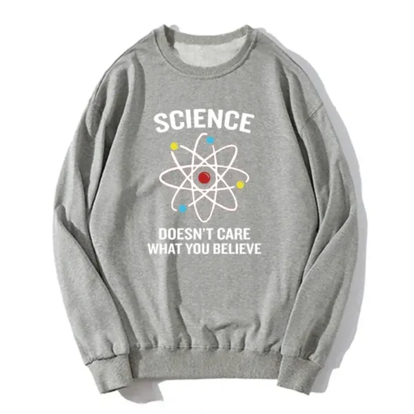 Scientific sweater with atom pattern and inspiring slogan.
