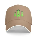 Beige baseball cap featuring embroidered UFOs and aliens, perfect for science-themed fashion and educational purposes.