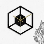 Stylish modern wall clock featuring a black open cube frame and gold hands, perfect for contemporary home decor.