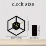 A sleek, modern hexagon-shaped wall clock with gold hands, measuring 26cm (10.2 inches) in width and 30cm (12 inches) in height, perfect for contemporary interior decor.