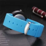 Modern Casio digital watch with a vibrant blue silicone strap, featuring a sleek design and easy-to-read display, perfect for everyday wear and sports activities.
