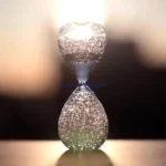 An elegant glass sand timer with fine sand flowing from the top to the bottom chamber, used for time measurement and educational demonstrations.