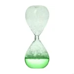 Elegant glass hourglass with green liquid and white sand, ideal for science experiments, educational demonstrations, and decorative purposes.