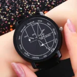 Stylish black wristwatch featuring a dial with mathematical functions, trigonometry, and algebra symbols, perfect for math enthusiasts and students.