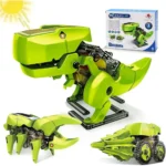 Solar-powered robot dinosaur with moving limbs and tail, perfect for STEM learning and fun. Includes assembly instructions and eco-friendly solar panel for sustainable play.