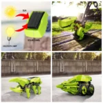 Solar-powered robotic animal set including a solar panel, a robotic dog, a crab, and a tank, all in bright green, designed for educational and decorative purposes.