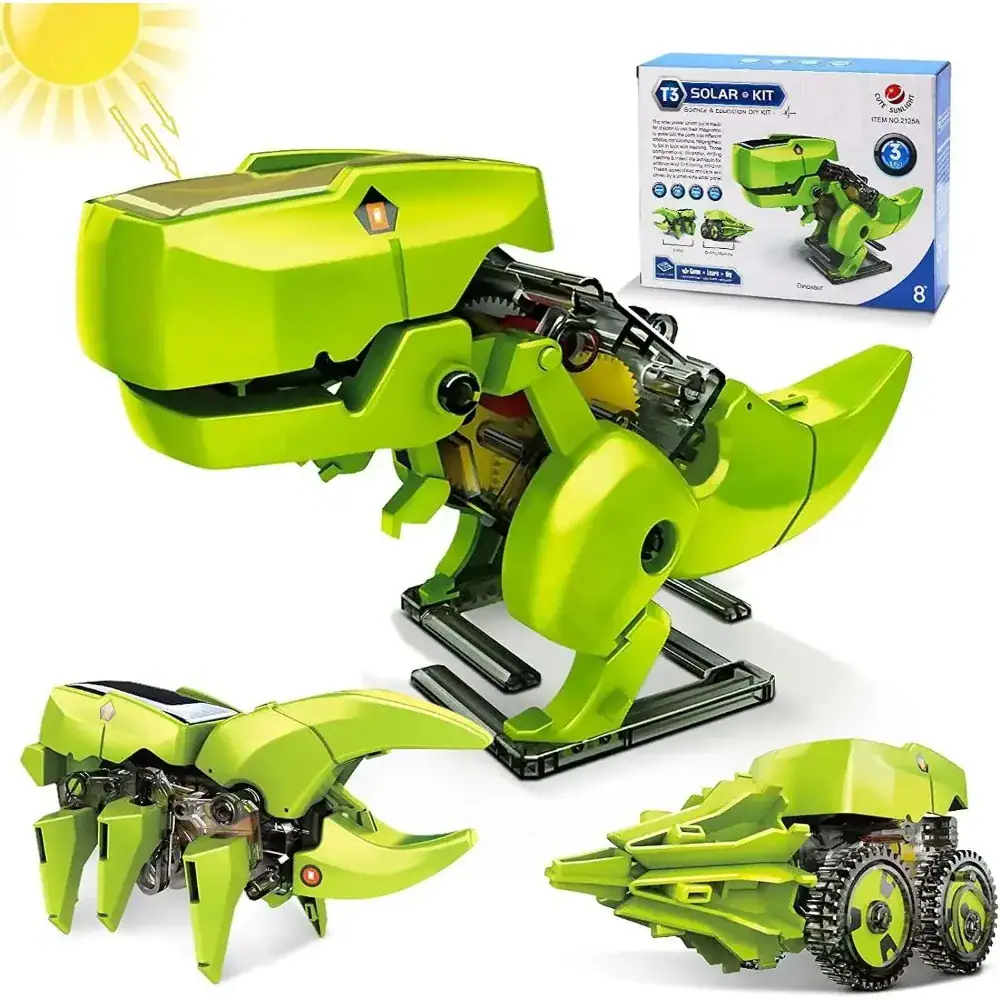Robot Dinosaur Kit for Kids | Solar-Powered Educational Toy Solar-powered robot dinosaur with moving limbs and tail, perfect for STEM learning and fun. Includes assembly instructions and eco-friendly solar panel for sustainable play.