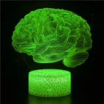 Neon brain light sculpture glowing in vibrant green, designed as a detailed brain model with intricate line patterns, perfect for science decor or educational displays.