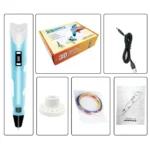 High-quality 3D pen with adjustable temperature and easy-to-use features for drawing, crafting, and educational activities. Includes filament, power cable, and user manual.