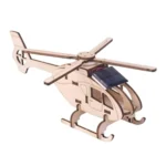 A wooden helicopter model featuring a solar panel and mechanical components, designed for science education and STEM learning projects.