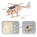 Detailed wooden helicopter model kit with dimensions 170mm x 70mm, perfect for educational and decorative purposes. Includes all necessary parts for assembly.