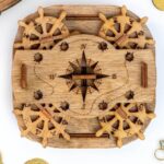 Educational wooden gear and compass puzzle for science enthusiasts and students.