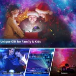 Family enjoying a science-themed holiday gift set with a robot and festive decorations, perfect for kids and family fun.