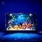 Vibrant science aquarium showcasing colorful fish, coral, and aquatic plants in a glass tank, perfect for educational decor and science experiments.