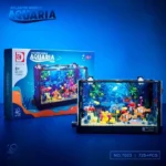 Educational aquarium kit with colorful plastic sea creatures and plants, designed for children to learn about marine life through interactive play.