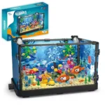 Aquarium science kit for children with colorful fish and underwater decorations, promoting learning and creativity. Perfect for young science enthusiasts interested in marine life.