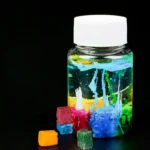 Vibrant slime experiment with colorful slime cubes inside a transparent bottle, showcasing a fun and educational science activity for kids.