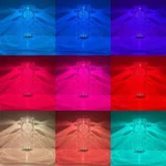 Vibrant color-changing LED light jar illuminating with multiple hues including blue, pink, red, and teal, creating a mesmerizing visual display.