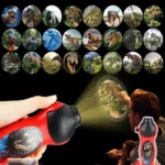 Interactive T-Rex dinosaur toy projecting images and sounds for educational play, perfect for kids interested in dinosaurs and science learning.