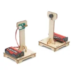 Educational DIY electric motor kit with wooden base, circuit components, and batteries, ideal for science projects and STEM learning.