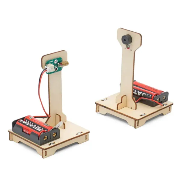 Educational DIY electric motor kit with wooden base, circuit components, and batteries, ideal for science projects and STEM learning.