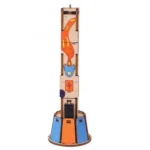 Wooden fire safety educational toy tower with colorful fire truck and safety symbols for kids' learning.
