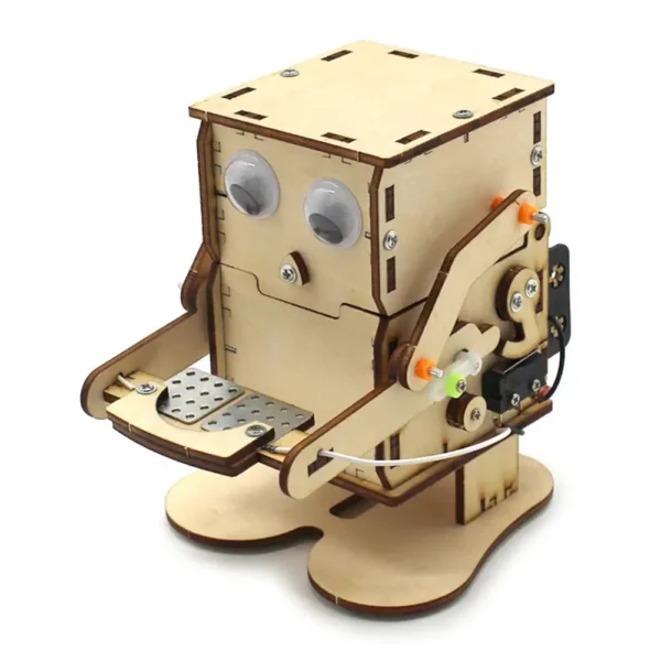 Wooden robot kit for kids and students, ideal for STEM education, robotics projects, and science experiments, featuring gears, motors, and sensors for hands-on learning.